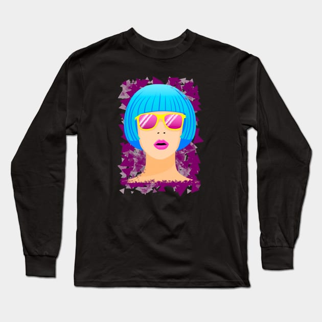 Girl with blue hair and pink sunglasses Long Sleeve T-Shirt by Kuchinska design